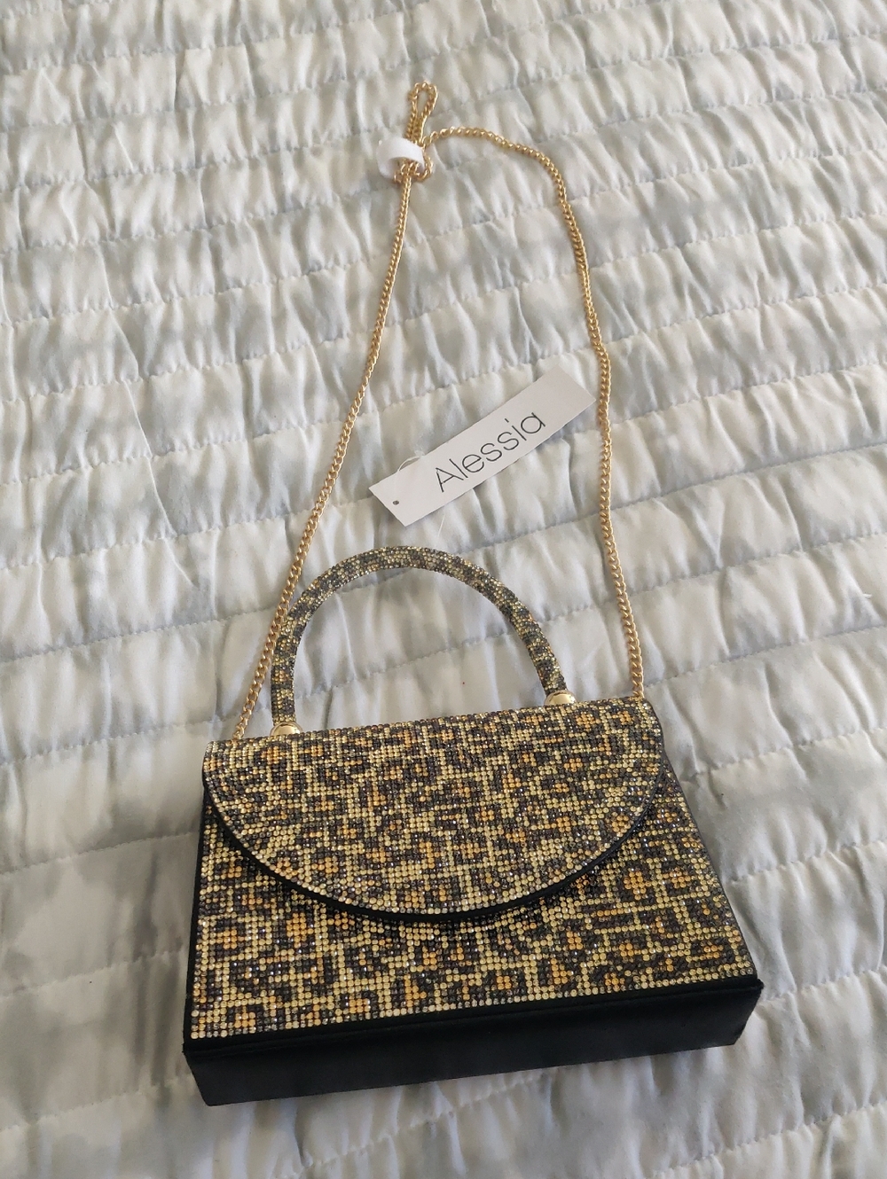 New!Alessia Golden Tone and Black Beaded Mini Top-Handle Bag
